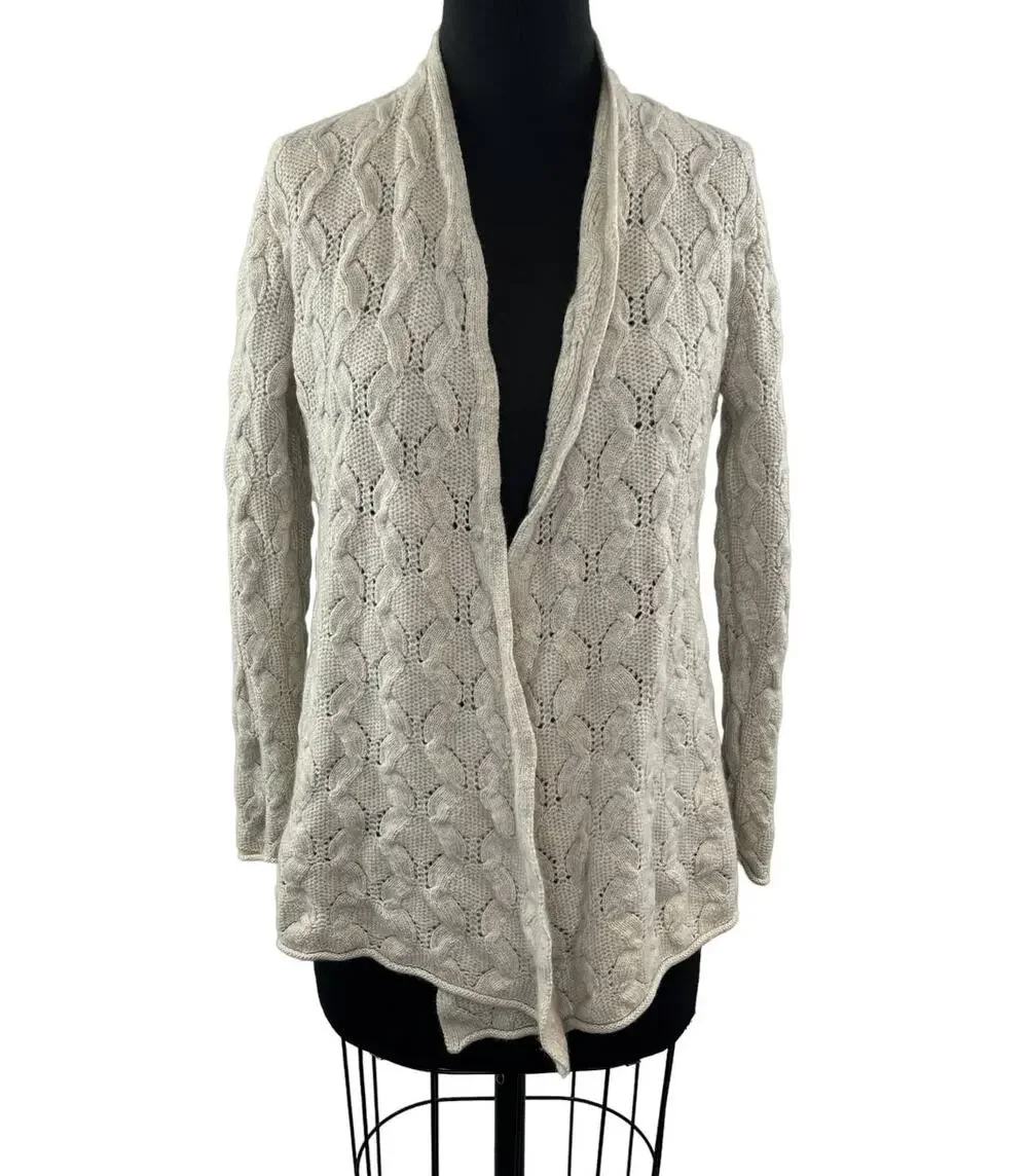 SAFFRON Womens Cream Cashmere Long Sleeve Open Front Cardigan Sweater Size M